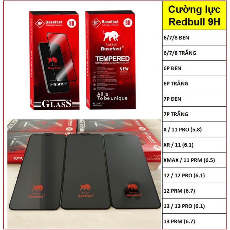 Kính Cường Lực Full Màn Iphone Phủ Bóng Nano Cao Cấp Redbull 9H Basefast - Chống Mẻ Cạnh , Chống Va Đập Tốt Gấp 5 Lần
