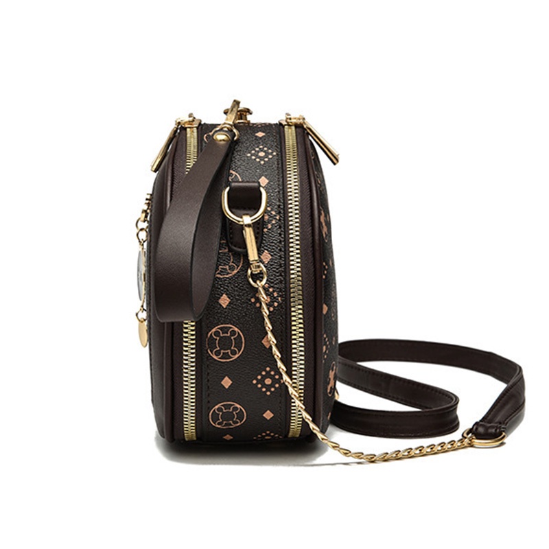 IELGY Túi Đeo Chéo Hình Tròn Nhỏ Có Khóa Kéo In Họa Tiết Phong Cách retro Cho Nữ