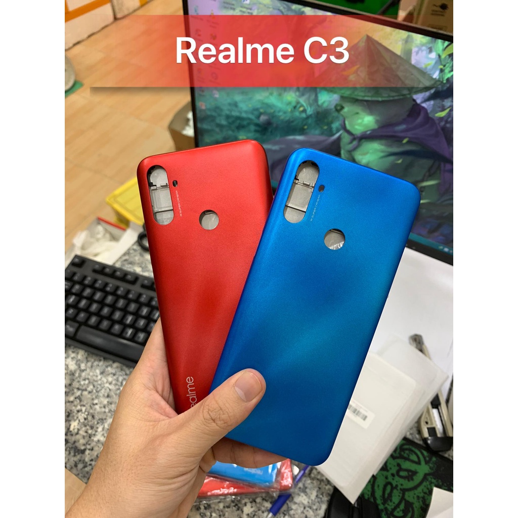 Vỏ bộ full Realme C3 (gồm: lưng, xương, vành kính camera, kính camera, phím hông) new zin