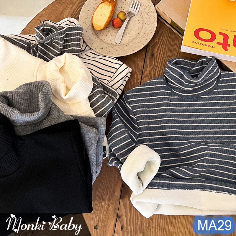Áo thun cổ cao lót lông ấm trẻ em size lớn, chất cotton đẹp dày dặn lông lót mịn, co giãn cao, giữ ấm tốt cho bé | MA39