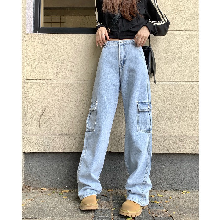 Quần Jean túi hộp ống rộng 2 túi, quần jeans ống đứng dáng suông nữ cạp cao màu xanh hottrend 2022 | BigBuy360 - bigbuy360.vn