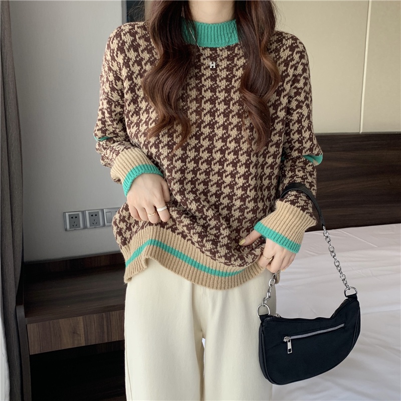 Áo Len Dài Tay Cổ Tròn Màu Sắc Tương Phản Thời Trang Cho Nữ