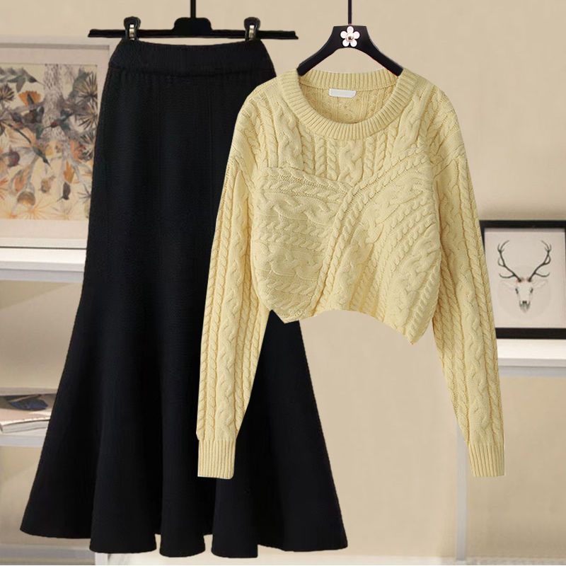 2024Set Áo Sweater Dệt Kim Phối Chân Váy Đuôi Cá Thời Trang Thu Đông   Cho Nữ
