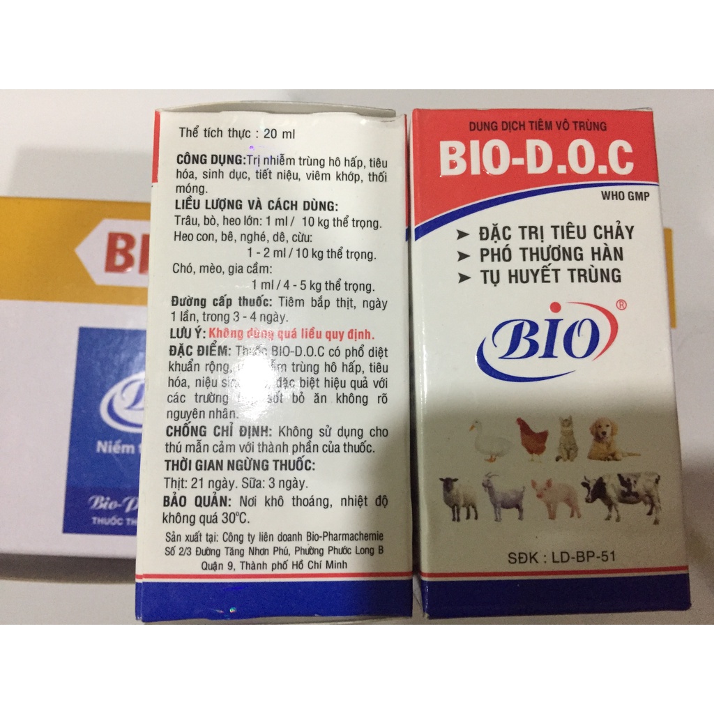 BIO-D.O.C Chai 20ml. Hỗ trợ thú nuôi bị tiêu chảy, ho, khò khè