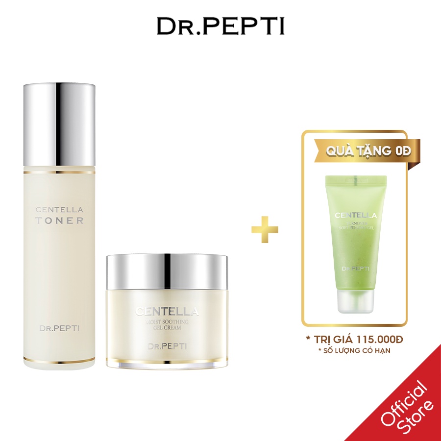 Combo] Nước Hoa Hồng Dr.Pepti Centella Toner & Kem Dưỡng Ẩm Chiết Xuất Rau Má Dr.Pepti Centella Moist Soothing Gel Cream