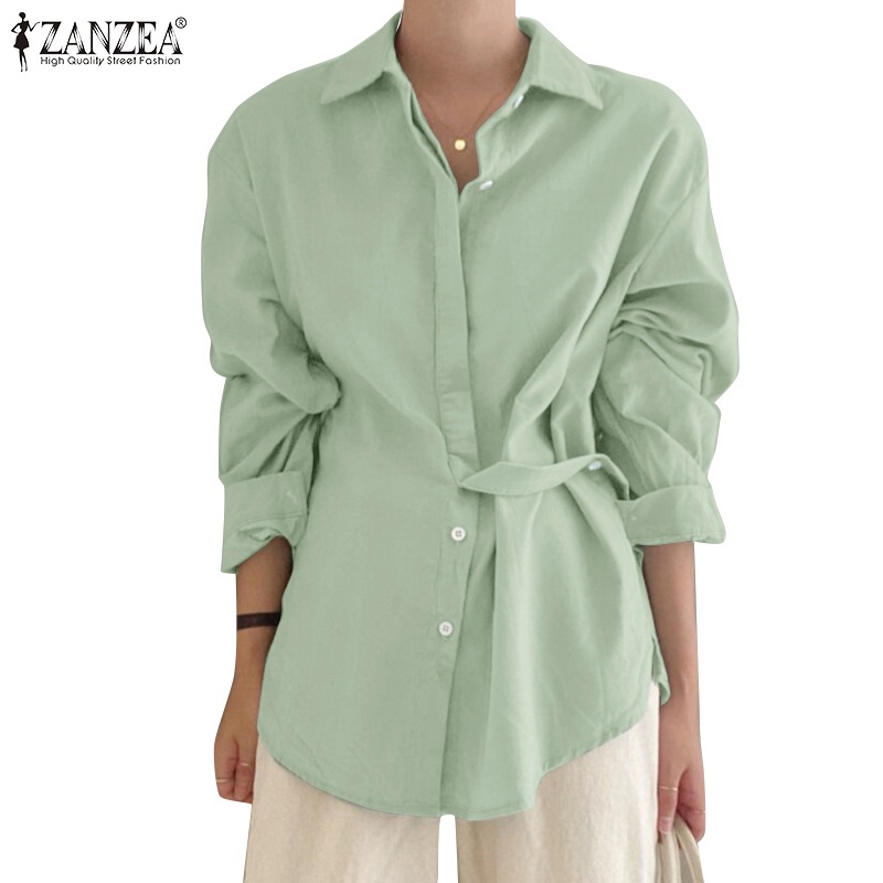 Áo sơ mi nữ ZANZEA tay dài cổ bẻ màu trơn đơn giản thời trang