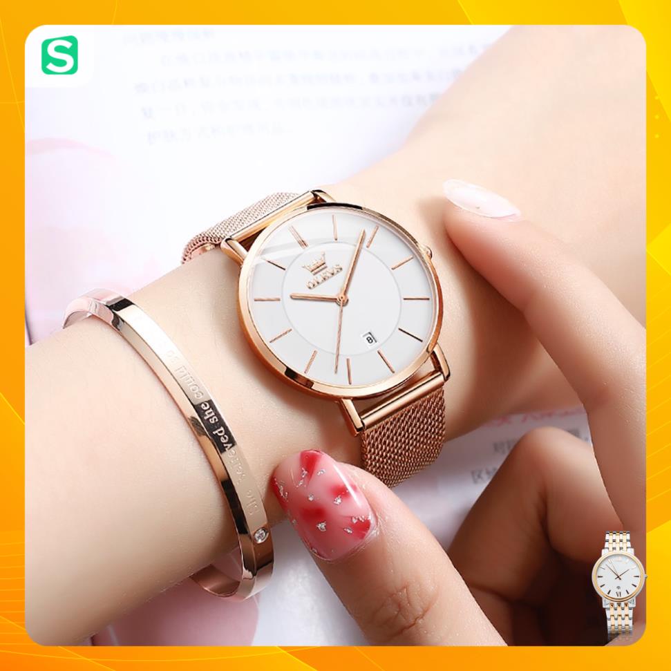 Đồng hồ đeo tay OLEVS 5869 dây đeo thép lưới siêu mỏng có lịch chống thấm nước  thời trang cho nữ