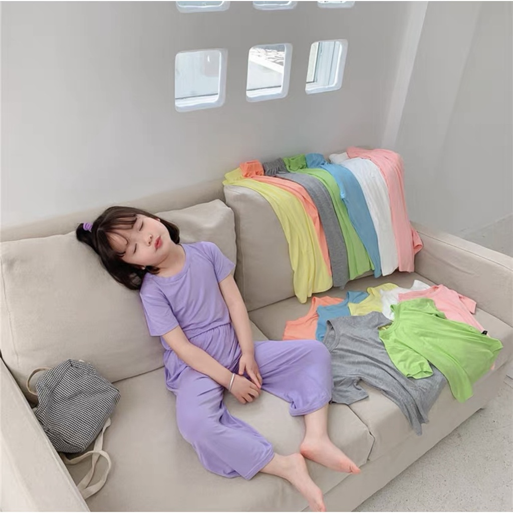 Bộ quần áo trẻ em tay cộc quần dài Minky Mom Korea 2 cho bé trai bé gái, vải thun lạnh cao cấp  (7-27kg)