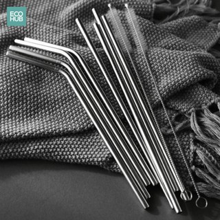 Ống hút inox 304 màu bạc Φ 6/8/12mm (Silver stainless steel straw) ECOHUB