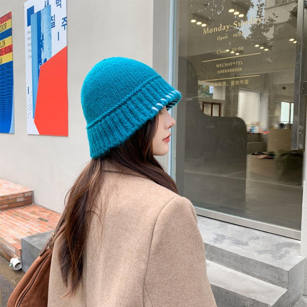 Mũ Len Dệt Kim Dày Dặn Phối Màu Tương Phản Thời Trang Mùa Đông Cho Nam Và Nữ