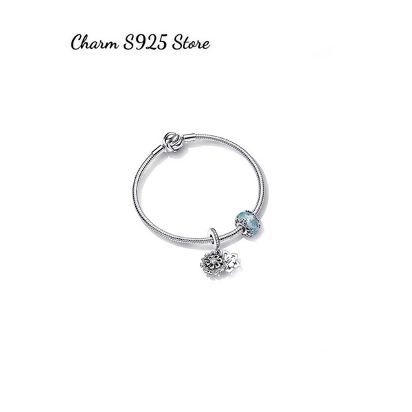 COMBO BỘ VÒNG TAY PAN ALE MIX 2 HẠT CHARM HOA TUYẾT GIÁNG SINH BẠC S925 HÀNG CAO CẤP