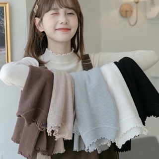 Áo len giữ nhiệt nữ màu đen be nâu xanh cổ cao 3 phân viền bèo xinh phong cách Hàn Quốc siêu co dãn ấm đủ size