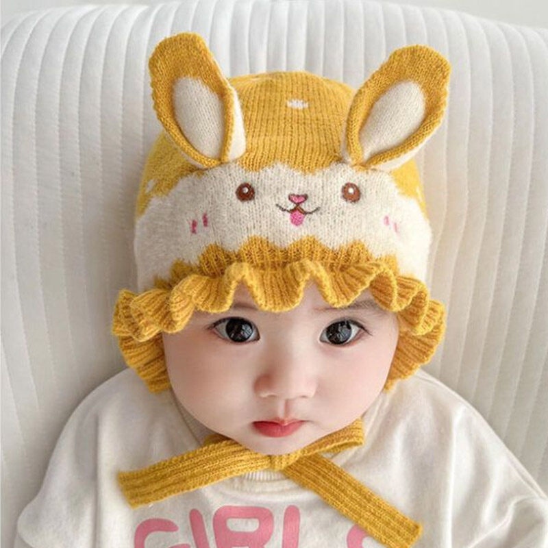 Mũ beanie Dệt Kim Đính Tai Thỏ Dễ Thương Cho Bé