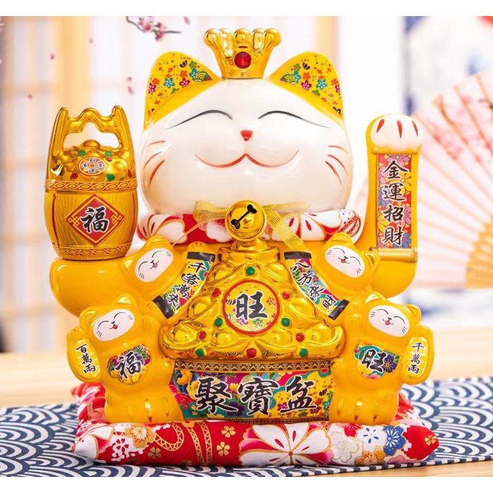 Mèo Thần Tài Maneki Neko vẫy tay chiêu tài lộc, ngoắc khách 29cm - Quà Tân Gia, Khai Trương
