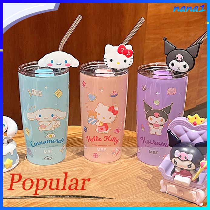 600Ml Sanrio Hello Kitty Chân Không Ly Cách Nhiệt Thép Không Gỉ Nắp Làm Bằng Ống Hút Cốc Kawaii Nước Tặng cô Gái