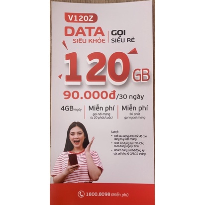 Sim Data 4G Viettel V120Z ( 4GB/ngày- 90k/tháng )