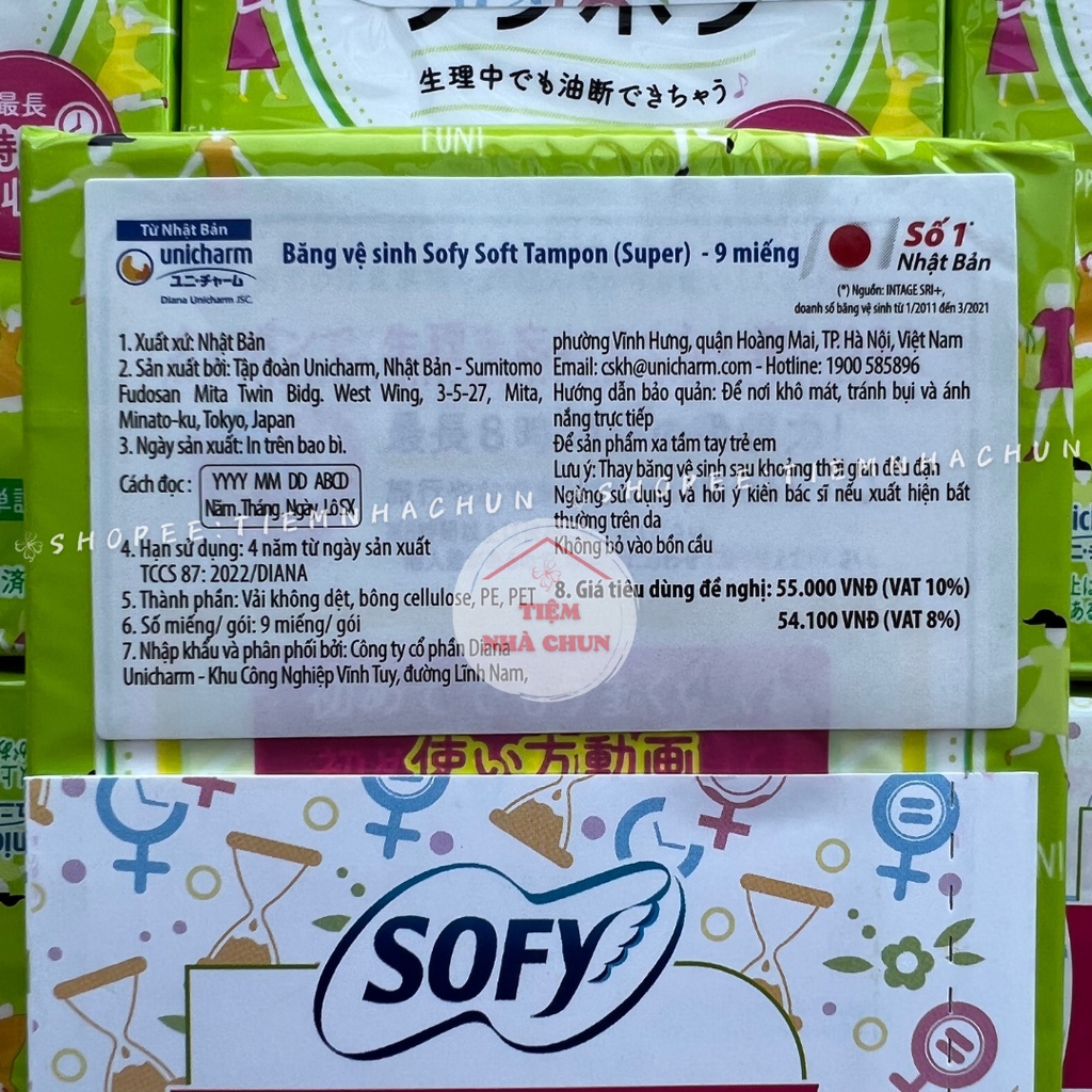 BĂNG VỆ SINH TAMPON SOFY UNICHARM SIÊU THẤM ĐI BƠI HỘP 9 QUE - TIEMNHACHUN - NHẬP KHẨU