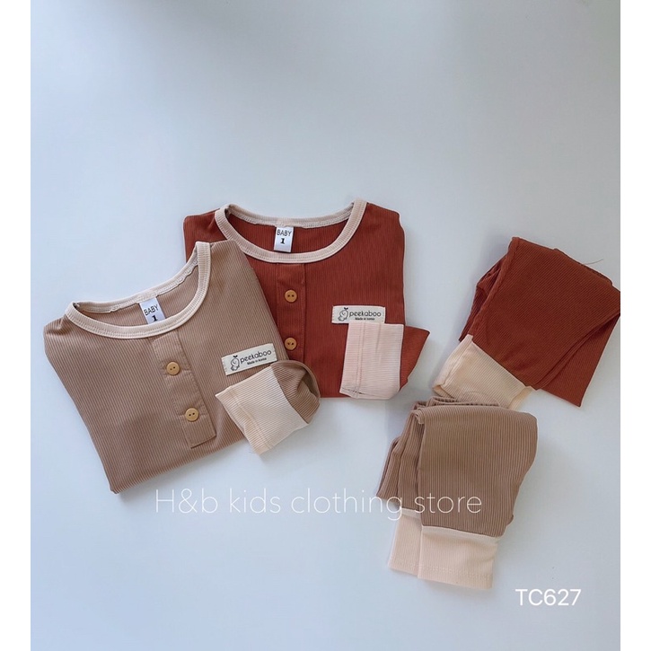 Bộ thun tăm dài tay bo viền mặc thu đông cho bé, chất vải mềm mịn co dãn size từ 7-17kg