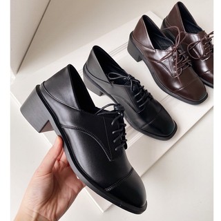 Giày Oxford nữ, Giày Loafer nữ da mềm màu nâu và màu đen đế 5cm hàng fullbox 763 CÓ SẴN