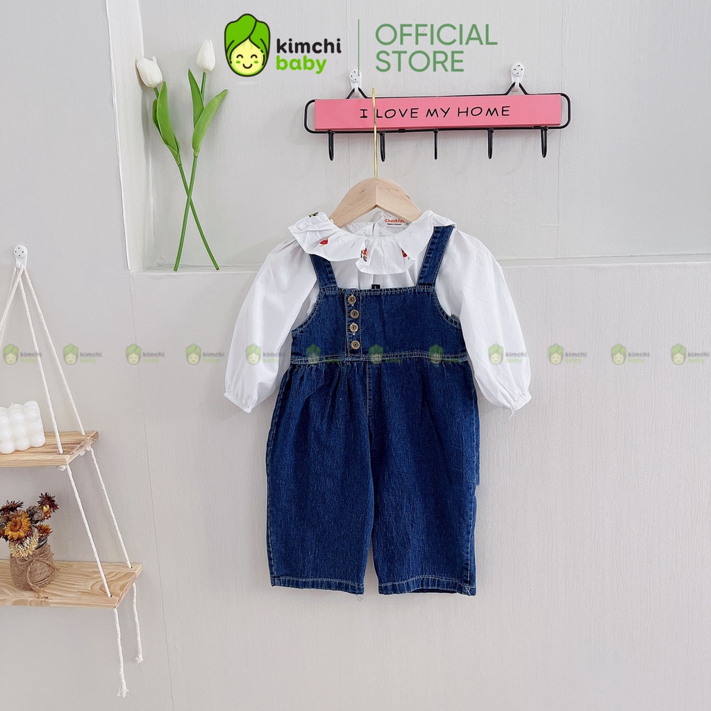 Set Áo Kèm Yến Jeans Bé Gái Cổ Bèo Thêu Hoa Cực Xinh, Đồ Bộ Cho Bé Mặc Đi Chơi CKTD31