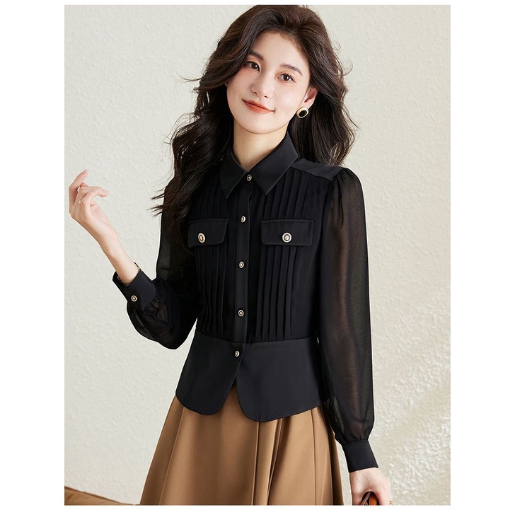 Áo Sơ Mi Vải Voan Tay Dài Ôm Eo Phong Cách Phương Tây Thời Trang Mùa Thu 2022 Mới