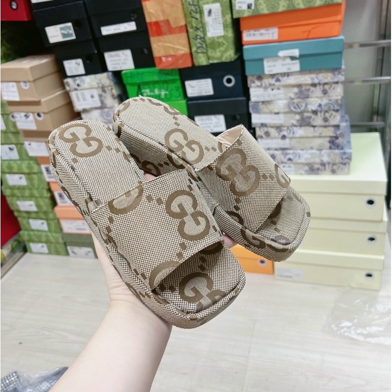 Dép bánh mì nữ quai ngang độn đế 5cm thanh lịch siêu êm