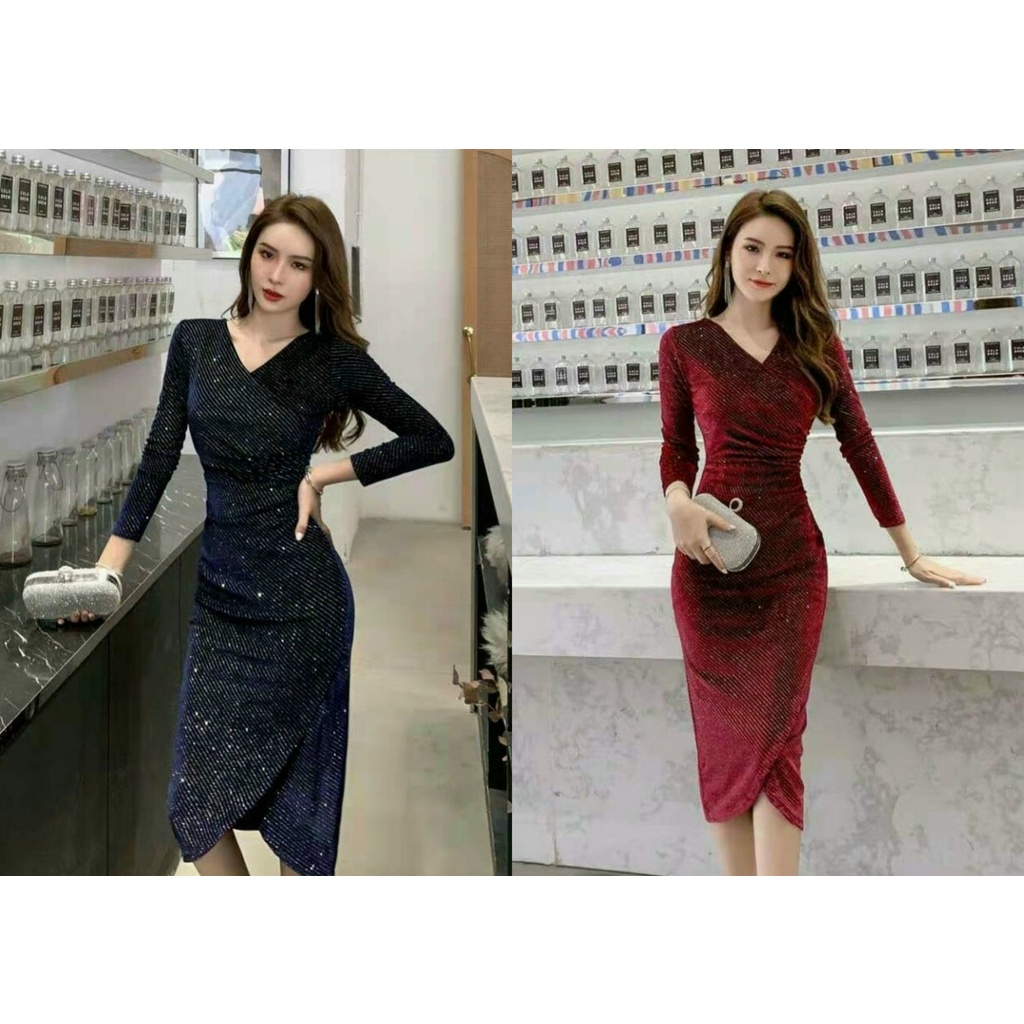 Đầm body nhung kim tuyến sang trọng - Mua váy ôm xẻ tà đi tiệc đẹp