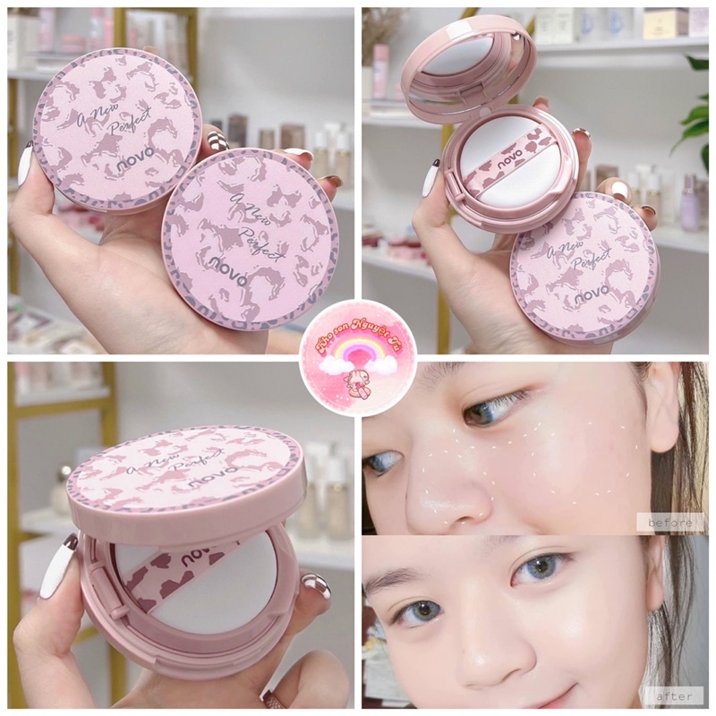Phấn nước Novo vỏ hồng siêu mịn lâu trôi trang điểm da hiệu ứng bóng khoẻ