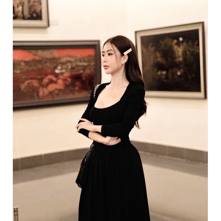 Đầm maxi đen tay dài khoét lưng - Ảnh thật shop chụp, đầm dài, đầm xoè