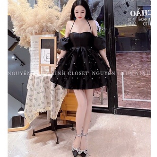 Váy nữ trễ vai, đầm dự tiệc nữ tiểu thư mix lông chim dáng ngắn sexy mặc 2 kiểu xinh xắn (Kèm video) | BigBuy360 - bigbuy360.vn
