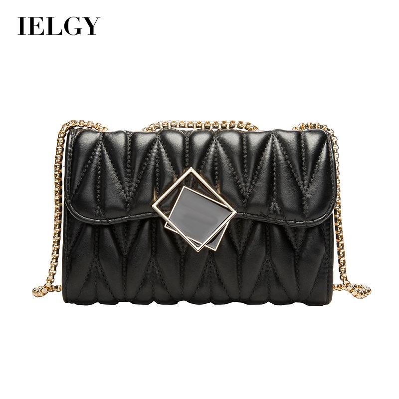 IELGY Túi Đeo Chéo Hình Vuông Nhỏ Màu Đen Phối Khóa Kim Loại Thời Trang Cho Nữ