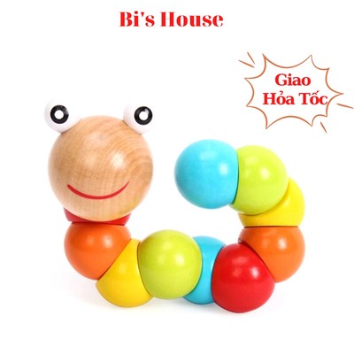 Đồ chơi sâu gỗ cho bé Bi's House tập cầm, kéo, học đếm và màu sắc cơ bản