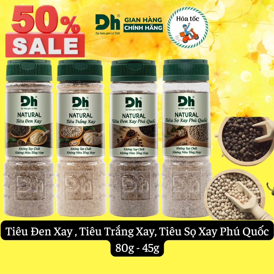 Tiêu Đen Trắng Tiêu Sọ Xay Phú Quốc Nguyên Chất Natural DH Foods Food Chế Biến Thực Phẩm 80g 45g Bếp Ulatroi