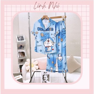 Đồ bộ nữ pijama bigsize lụa latin hoạ tiết doraemon siêu xinh boo boo