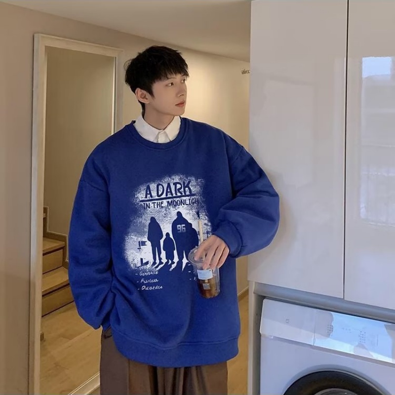 Áo Nỉ Dài Tay Form Rộng In Chữ Phong Cách Hip Hop Đường Phố Hàn Quốc