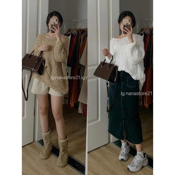 Áo len oversize cổ V Nana21 Nanastore