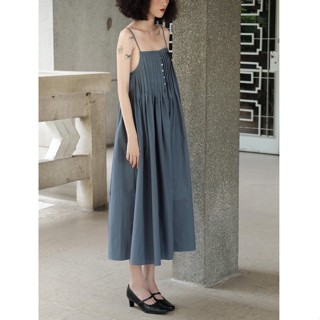 /ou'ba:d/ - ĐẦM VÁY DÂY XẾP LY XANH basic nữ form suông chất kaki mềm S/M