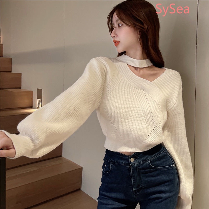 Áo Sweater Dệt Kim Tay Dài Kiểu Hàn Quốc Xinh Xắn Cho Nữ