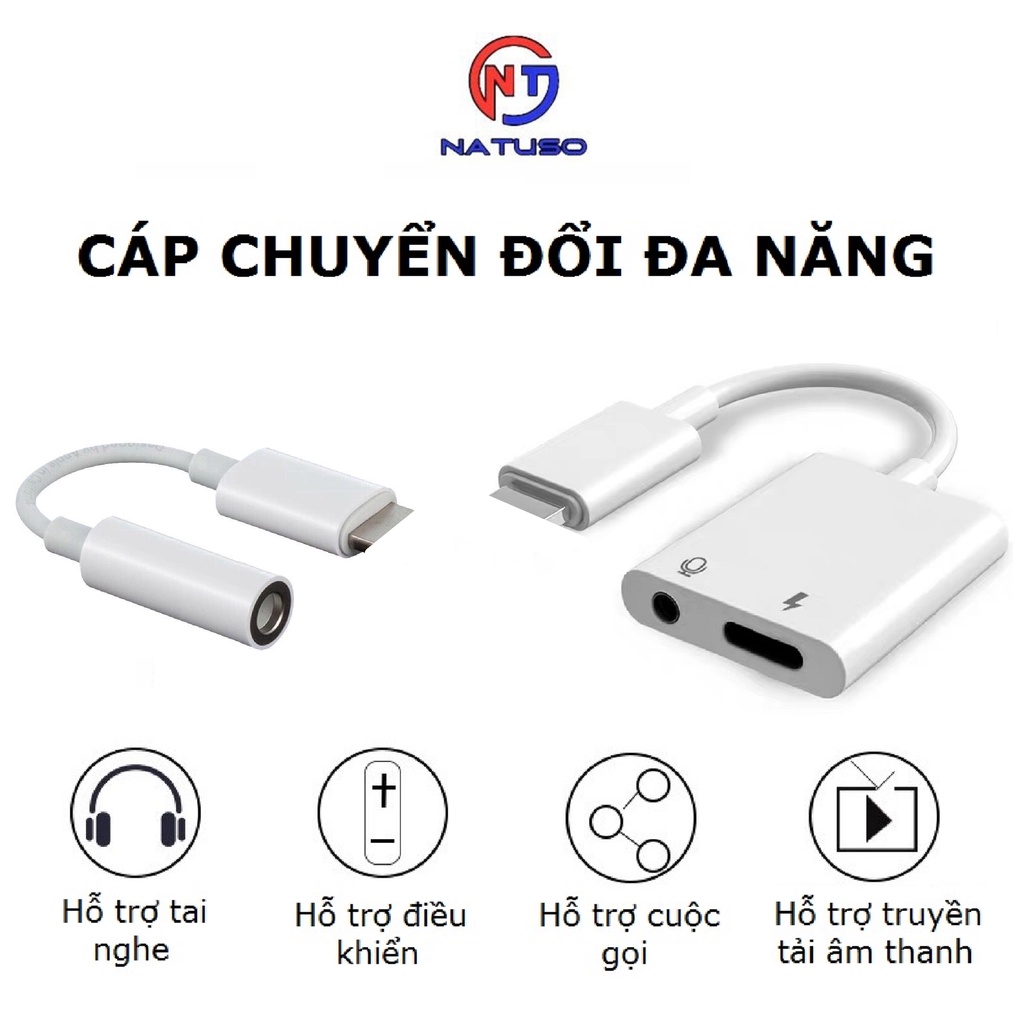 Dây cáp chuyển đổi cho tai nghe jack 3.5mm sang cổng IP kèm sạc pin điện thoại