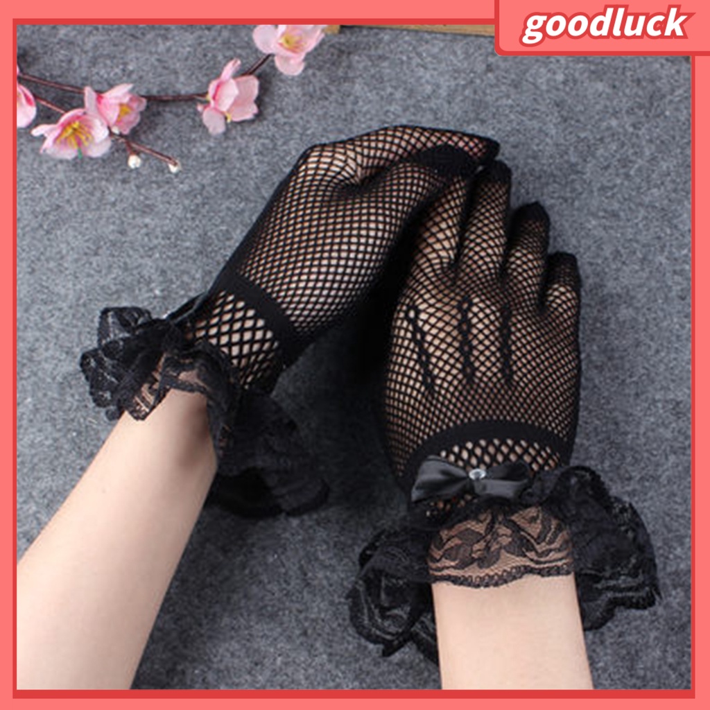 1 Đôi Găng Tay Ren Thoáng Khí Đính Nơ Xinh Xắn Cho Cô Dâu