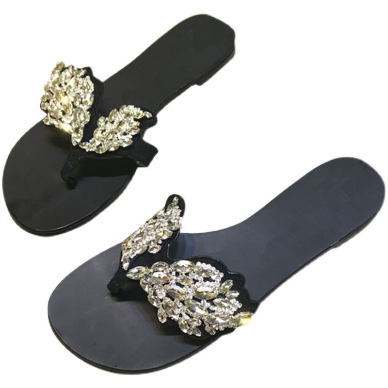 Giày Sandal Đế Bằng Đính Đá Thời Trang Dành Cho Nữ