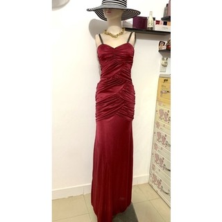 Đầm dự tiệc dạ hội  dài màu đỏ đô vải lụa, Size S,thanh lý lỗi nhẹ sale rẻ.