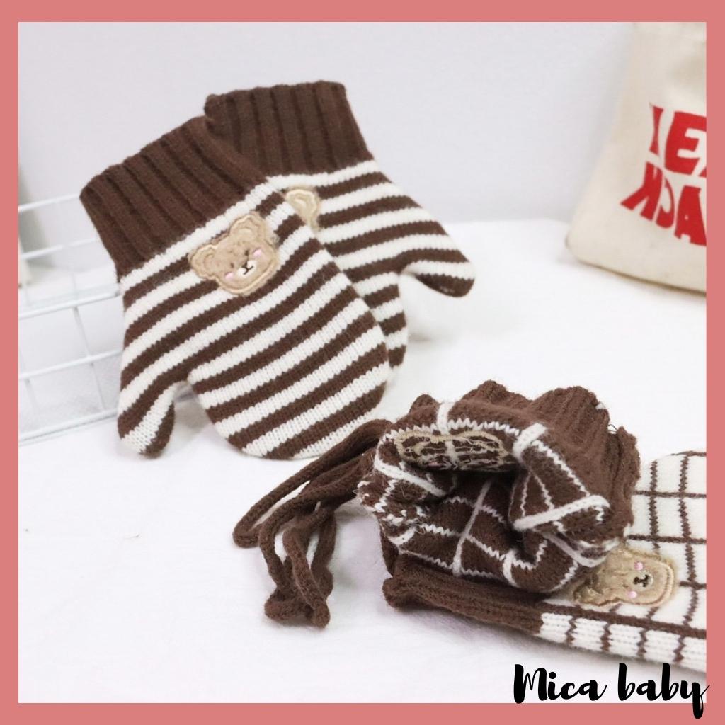 Găng tay len đính gấu dễ thương giữ ấm mùa đông cho bé từ 1-5 tuổi BT01 Mica baby