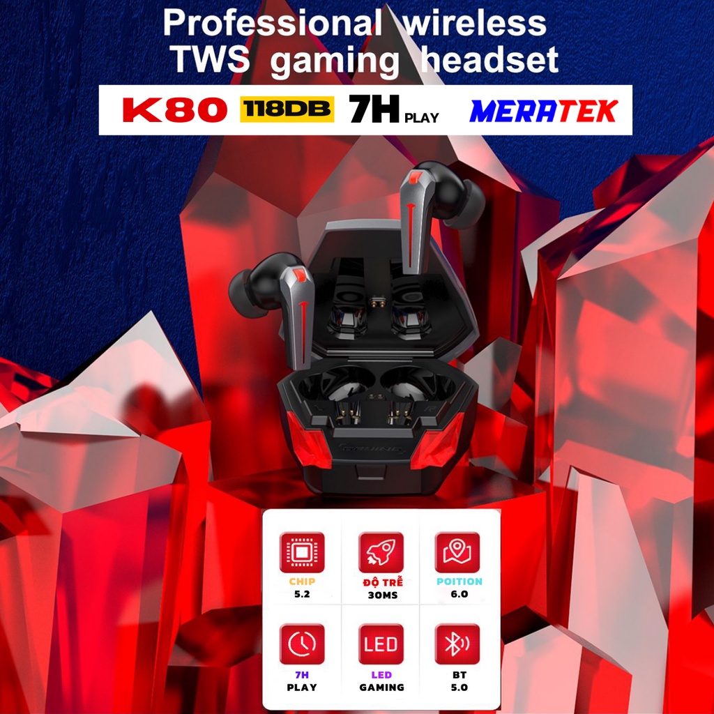 Tai Nghe Bluetooth K80 Pin 7H Chống Ồn TWS  Độ Trễ Cực Thấp - Tai Nghe Không Dây Gaming PUBG PLEXTONE GT10 - MeraTek