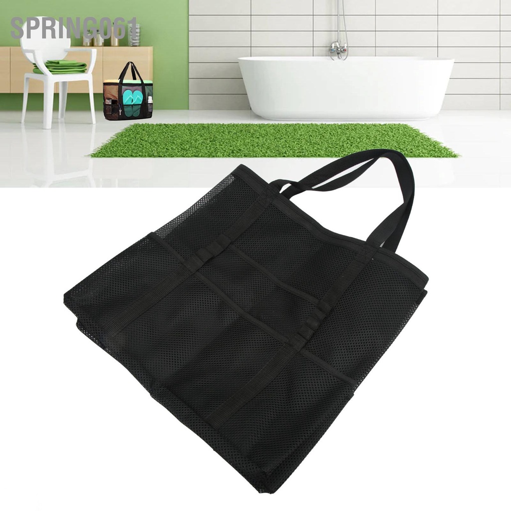 [Hàng Sẵn] Túi đi biển Dung tích lớn Sấy nhanh Mềm mại có thể gập lại Nhiều túi Lưới đeo vai màu đen hồ bơi cho du lịch【Spring061】