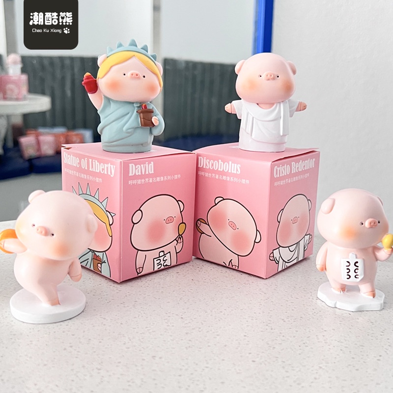 Mô hình 3D cao cấp, heo cosplay tượng nữ thần tự do, chúa Kito cứu thế, lực sĩ ném tạ, David chibi, dễ thương, trang trí