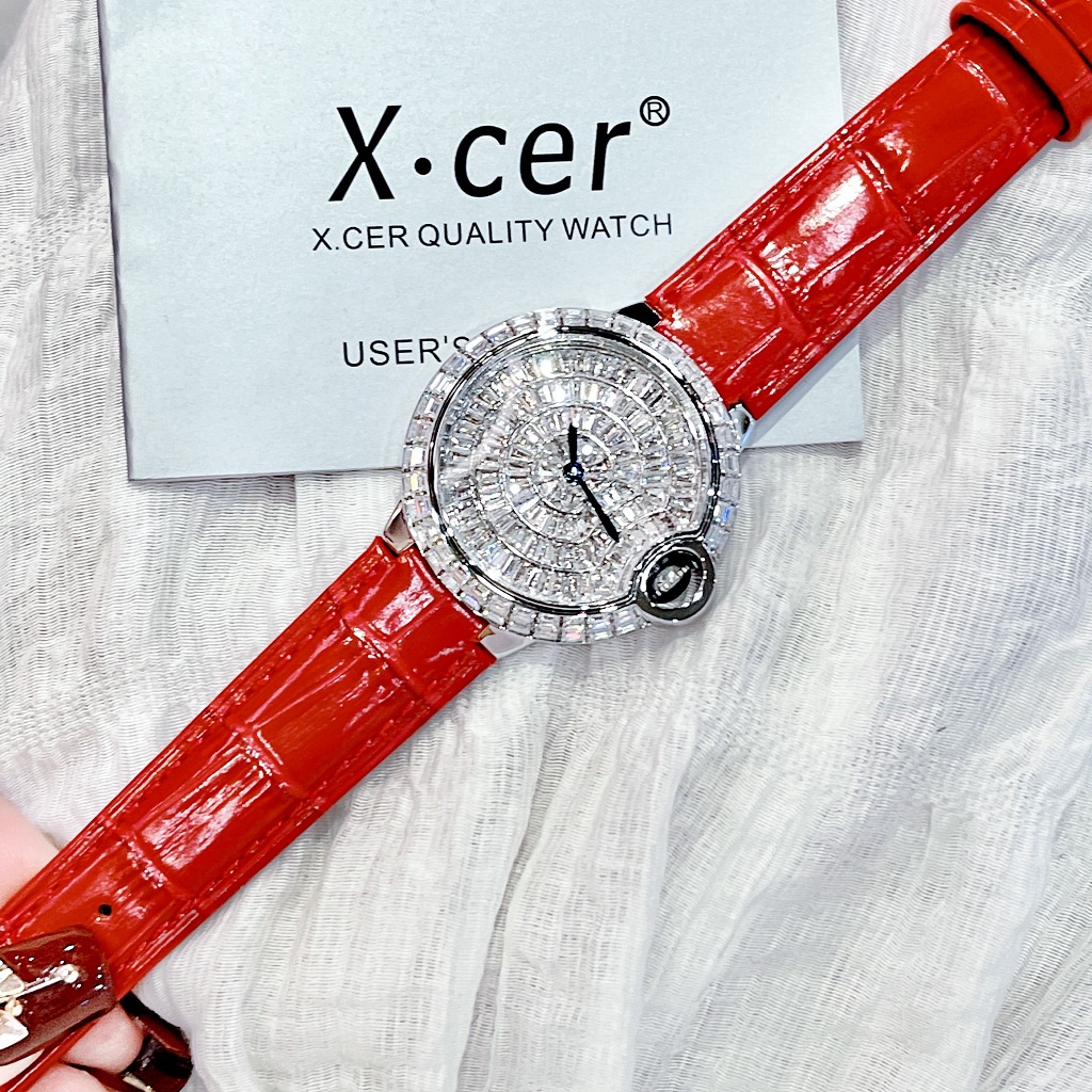 Đồng Hồ Nữ X-cer B0630 Dây Da Đỏ Silver 36mm