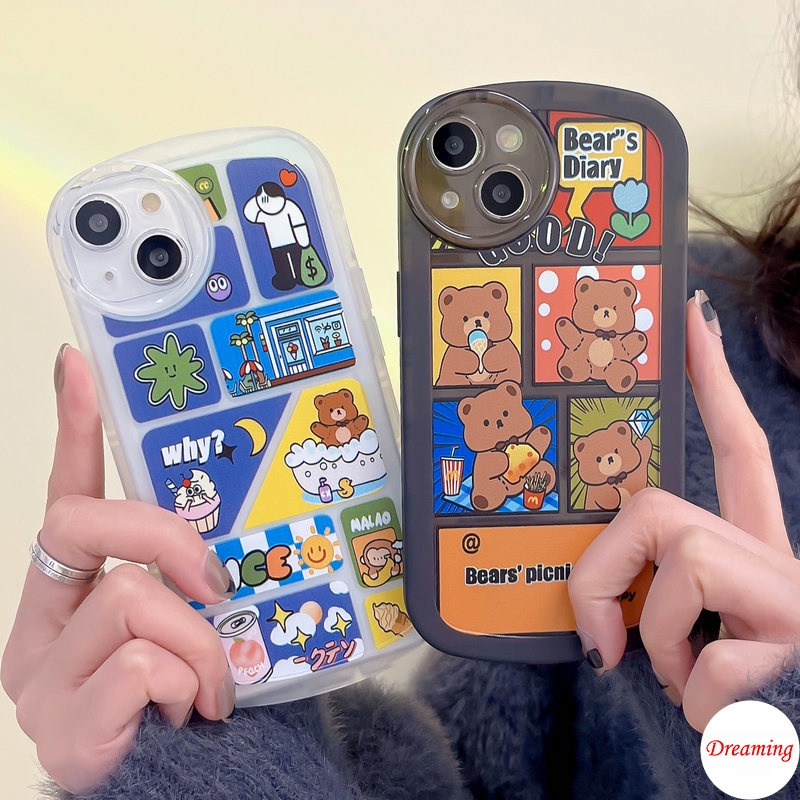 Ốp lưng điện thoại cho VIVO Y02S Y22 Y22S Y35 Y77 Y55 Y75 T1 Y33S Y21S Y21 Y53S Y51 Y51A Y31 Y30 Y50 Y20 Y12S Y20s G Y16 Y15S Y15A 4G 5G Vỏ mắt lớn Translucency Vỏ Motif Puzzle Gấu dễ thương