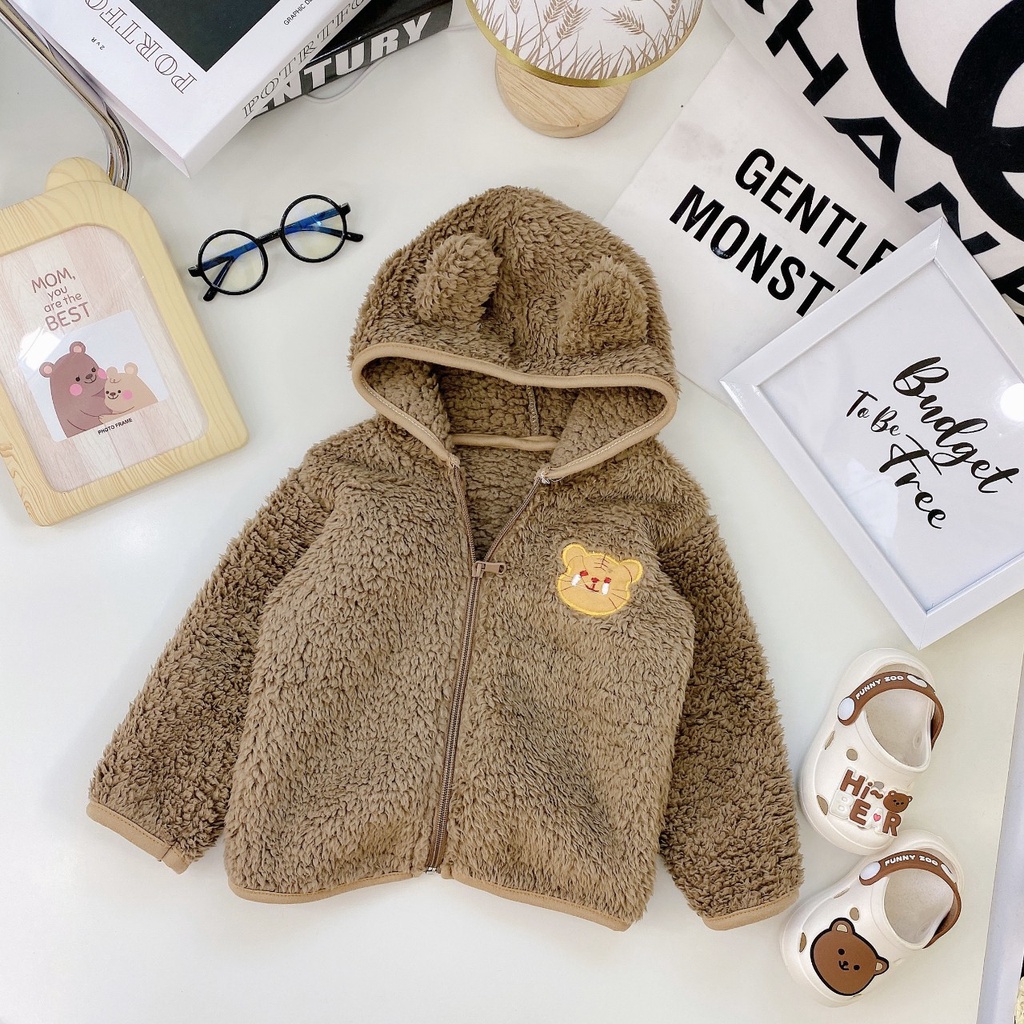 Áo khoác bé trai, Áo khoác bé gái chất liệu lông cừu 7-15kg