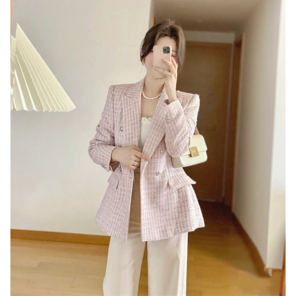 Ảnh thật 7 hình cuối-HC986.Áo blazer Tweed phong cách Âu Mỹ kiểu dáng US Zar sang chảnh